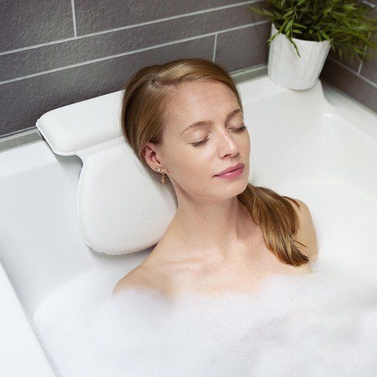 LifeGoods Badkussen - met Anti Slip Zuignappen - Nekkussen Bad - voor in Bad en Jacuzzi - Wit