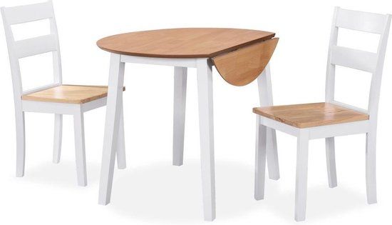 vidaXL Eetkamerset - MDF - en - rubberwood - wit - 3-delig