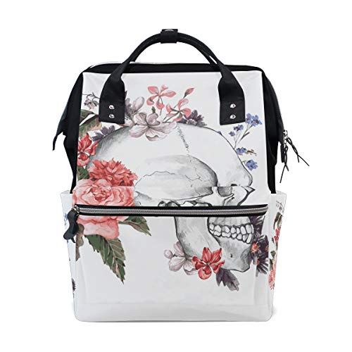 MONTOJ Aquarel Rozen Met Schedel Canvas Rugzak Reizen Campus Rugzak - 7422591846240