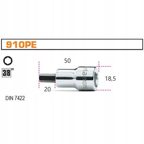 Beta 3/8" Dopslagsleutel met 6mm Inbus Bit