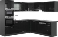 Vicco Hoekkeuken R-Line, Zwart hoogglans/Antraciet, 247 x 237 cm zonder werkblad