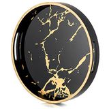 Hanobe Ronde decoratieve koffieblad: marmeren patroon serveercirkel lade met handvatten salontafel trays voor woonkamer bar drinken feest thuis keuken, zwart