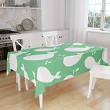 Bonamaison Tafelkleed, Anti-Mold, Sneldrogend, Waterdicht, 100% Polyester Tafellaken, Petroleum Groen, Wit, 140 x 160 Cm