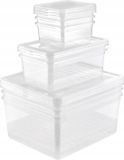 Keeeper Set van 8 Bewaardozen met deksel, Transparant, Kunststof, Rechthoek, 18L