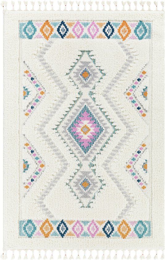 Surya LILO Modern Boho Shaggy Tapijt Meerkleurig/Wit 160x213 cm