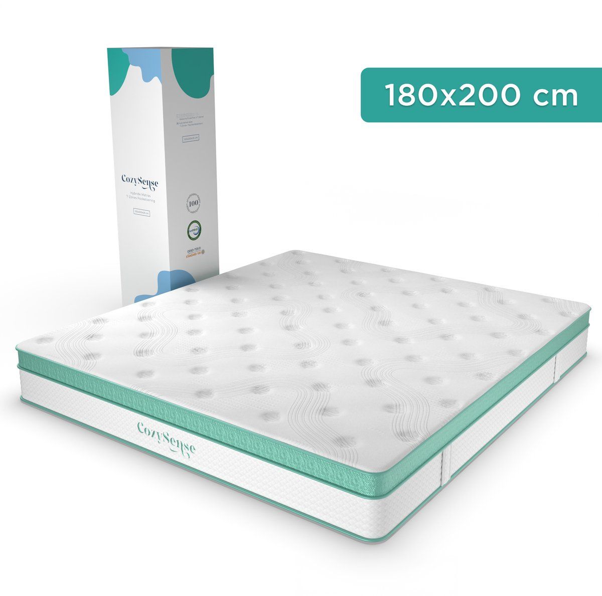 CozySense® Hybride Matras 180x200 cm – Tweepersoons Pocketvering – Traagschuim & Koudschuim – 7-Zones – 25 cm Dik – Medium