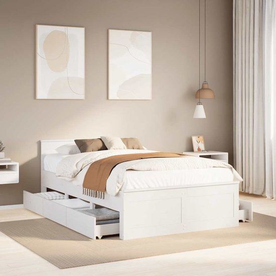 vidaXL Bedframe - Grenenhout - Wit - 120x190 cm