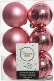 Decoris Kerstballen - 12 stuks - kunststof - roze - 6 cm