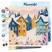 Figured'Art Mini peinture par numéro pour adultes, 20 x 20 cm, avec cadre, beau village d'hiver, petite taille, kit de loisirs créatifs, bricolage, numéro d'art complet