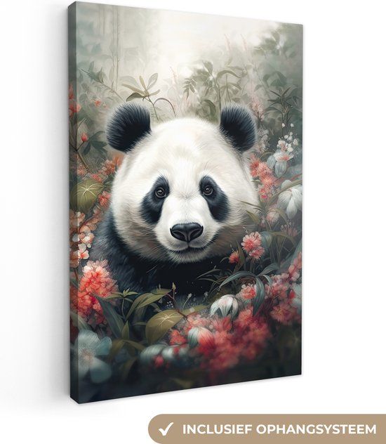 OneMillionCanvasses Canvas schilderij Panda - 90x140 cm - Wanddecoratie