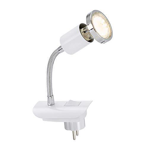 Briloner Leuchten LED stekkerlamp CLIP met flexibele arm, incl. AAN/UIT-schakelaar, 250 lumen, 3.000 Kelvin, wit, andere metalen, 3 W, 170x65x120mm (LxBxA)