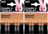 Duracell Set van 8x AAA Simply batterijen 1.5 V - alkaline - LR03 MN2400 - Batterijen pack