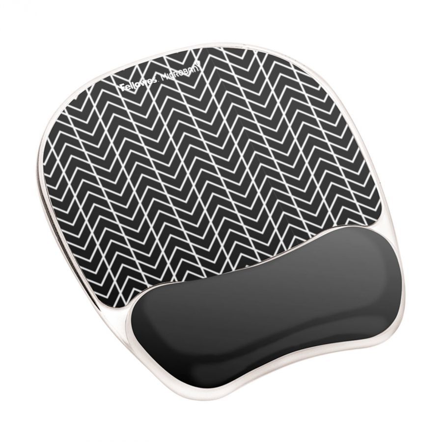 Fellowes Mouse Pad - Black, White - Pattern - With Wrist Rest