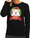 Bellatio Decorations Foute kersttrui / sweater ijsbeer - zwart - Merry Christmas voor dames M
