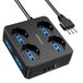 POWSAF Meervoudige stekkerdoos 4 vierkante stopcontacten, stekkerdoos met 4 USB en schakelaar, compact meervoudig stopcontact voor thuis/kantoor, zwart