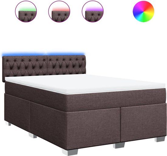 vidaXL Boxspring met matras Stof Donkerbruin 160x200 cm