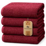 NatureMark Set van 4 douchehanddoeken, zachte en absorberende douchehanddoeken van 100% katoen, geschikt voor dagelijks gebruik, bordeauxrood, 70 x 140 cm