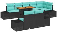 vidaXL Tuin Eettafel Set 9-delig 8 Zitplaatsen Zwart en Blauwgroen