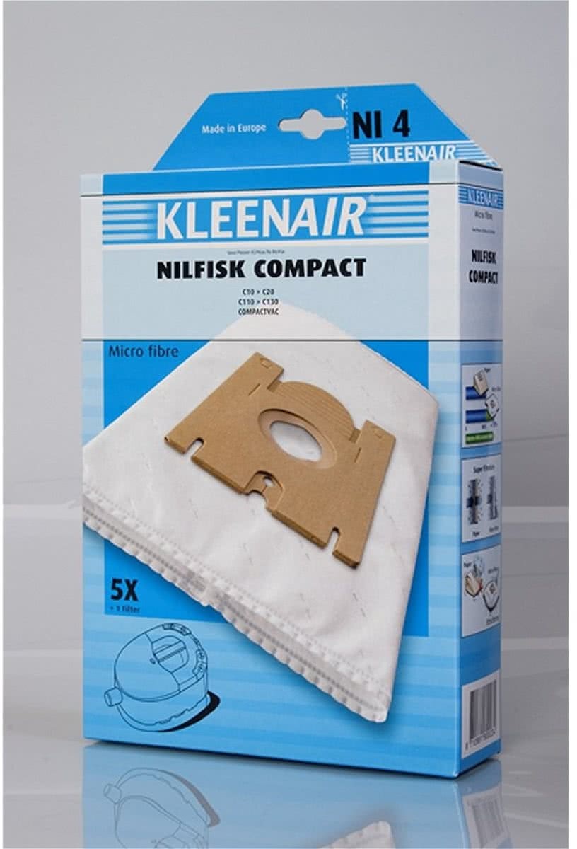 Kleenair 5 Micro Fiber Stofzuigerzakken Nilfisk Compact C20 + 1 Filter