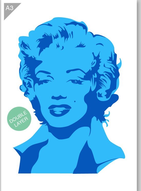 QBIX Marylin Monroe sjabloon - 2 lagen kunststof A3 stencil - Kindvriendelijk sjabloon geschikt voor graffiti, airbrush, schilderen, muren, meubilair, taarten en andere doeleinden