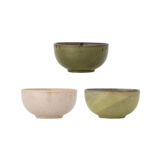 Bloomingville Green Stoneware Addison set van 3 kommen, 16 cm