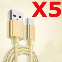 Little Boutik X5 Kabel Metaalversterkt Nylon oplader USB/Type C 1,5m Gevlochten Goudkleur Compatibel Samsung LG Sony Wiko Blackberry Motorola Asus Huawei Honor Archos TEENO X5 Little Boutik®