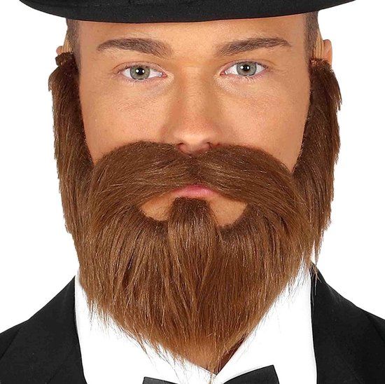 Bruine verkleed baard met snor - Carnaval - Bruin - Polyester - Funny Fashion