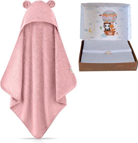 FUCHSUNDPANDA Baby handdoek met capuchon - 75 x 75 cm - Bamboe - Pioenroos