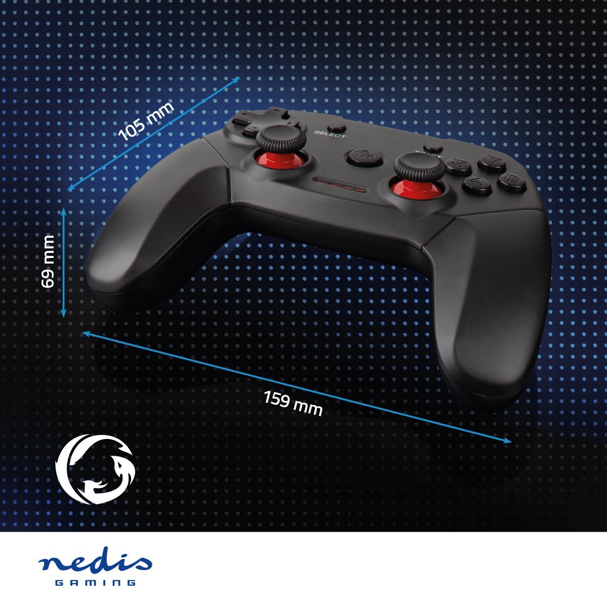 Nedis Gamepad - Draadloos - Batterij Gevoed - PC - Aantal knoppen: 11 - Kabellengte: 1.00 m - Zwart