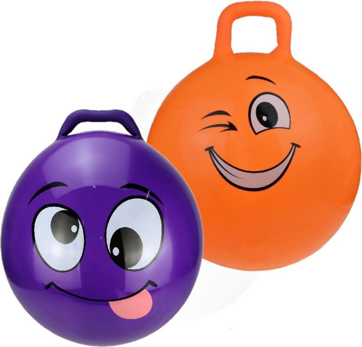 My Skippy Buddy 2x stuks skippyballen smiley voor kinderen paars en oranje 45 cm - Zomer buiten speelgoed