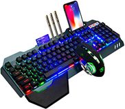 Lexon tech Draadloos gaming-toetsenbord met mechanisch gevoel, regenboog-achtergrondverlichting, oplaadbare 3800 mAh-batterij met afneembare handsteun + 7 kleuren LED-gaming-muis voor pc-schrijver/speler