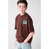 Shoeby T-shirt met backprint bruin Jongens Katoen Ronde hals Backprint - maat 134/140