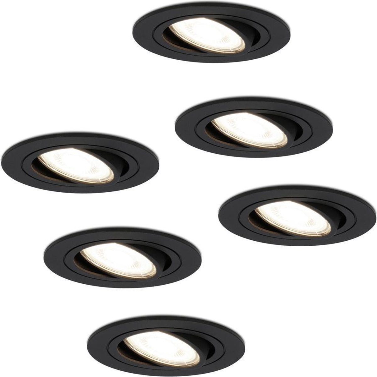 Lightexpert 6x HOFTRONIC Miro - Kantelbare inbouwspot - LED - Rond zaagmaat 75mm - Zwart - Dimbaar - 5 Watt - 350 lumen - 230V - 4000K Neutraal wit - Verwisselbare GU10 - Plafondspots - Inbouwspot voor binnen -