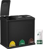 Songmics Keukenafvalbak - Pedaalemmer - 3 Compartimenten - 24 Liter - Zwart