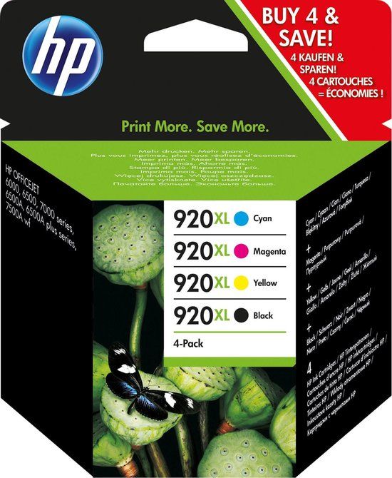 HP 920XL Ink Cartridges 4-Pack - Black/Cyan/Magenta/Yellow - High Yield - Original