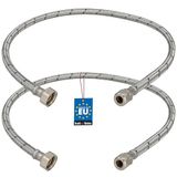 KOTARBAU® 2 Stuks - Flexibele Aansluitslang 1/2“x3/8“ - Aansluitslang Armatuur 80 cm - Flexibele Kraanslang - Wartelmoer x Knelkoppeling - Sanitaire Aansluitslang - Gevlochten Roestvrijstalen Aansluitslang
