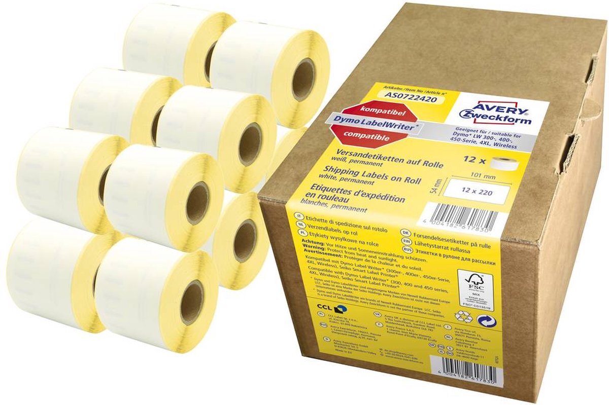 Avery Avery-Zweckform AS0722420 Etiketten 101 x 54 mm Papier Wit 1 stuk(s) Permanent Adresetiketten