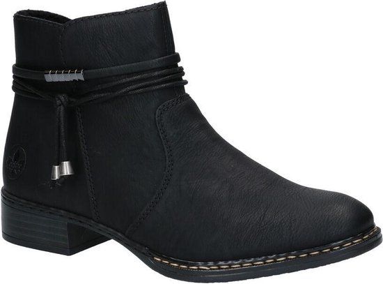 Rieker Zwarte Enkellaarzen Dames - Maat 41 - Kunstleer - Blokhak