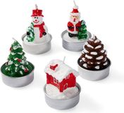 The Twiddlers – 15 Mini Kerst Theelichtkaarsen, 5x4cm – 5 Ontwerpen – Kersttafeldecoratie & Cadeau