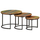 VidaXL Set van 3 salontafels, massief gerecycled hout, zwart