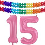 Folat Verjaardag Leeftijd folieballon - 15 jaar - roze - 86 cm