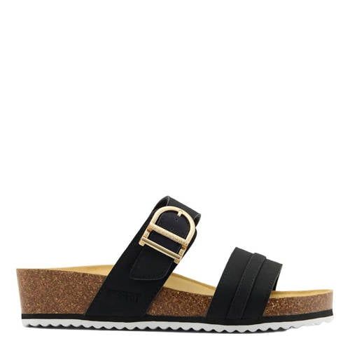 ESPRIT imitatieleren slippers met sleehak - zwart