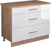 Vicco Keukenonderkast Fame-Line, Wit Hoogglans/Goudkleurig Eiken, 100 cm