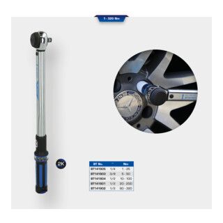 Brilliant Tools 1/2" Momentsleutel met draaiknop-omsteek-ratelkop, 60 - 320 Nm