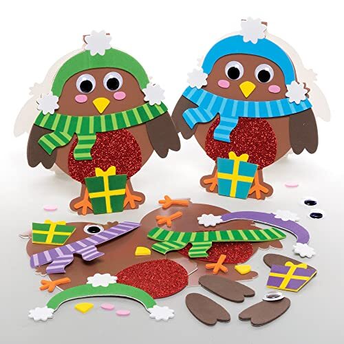 Baker Ross FE874 Kerst Robin Kaart Pakketten - Pak van 6, Kaartenmaak Kit voor Kinderen, Maak Je Eigen Kerstkaarten, Ideaal Feestelijk Kunst en Knutsel Project