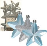 Decoris kersthanger sterren - 6x st - lichtblauw - 7 cm - kunststof