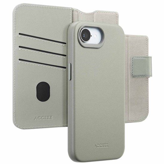 Accezz Leather Bookcase 2-in-1 met MagSafe voor de Apple iPhone 17e / 16e - Light Grey
