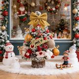 Merkloos Kerstboom Kunstmatige Kerstboom 45cm - Mini Kerstboom - Tafel Decoratie - Oranje/Rode Decoraties - Strik/Versiering - Perfect voor Kerstmis