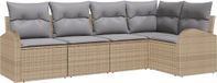 vidaXL Tuinbank Set 5-delig Beige Polyrattan Hoekbank Inclusief Tafel 2 Zitplekken Geen Kussens