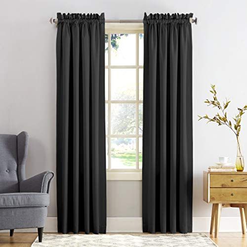 Sun Zero Barrow Energy Efficient Rod Pocket Curtain Panel Pair, 54" x 95", Black